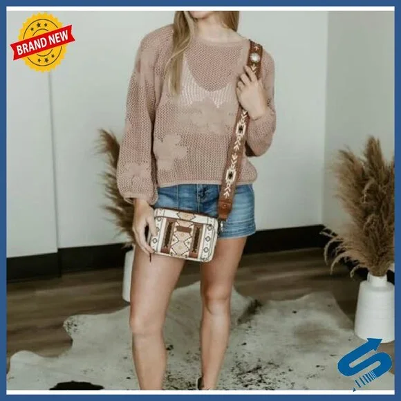 Small Crossbody Bag Multi Pocket Boho Aztec Canvas Purse Women - Picture 3 of 8